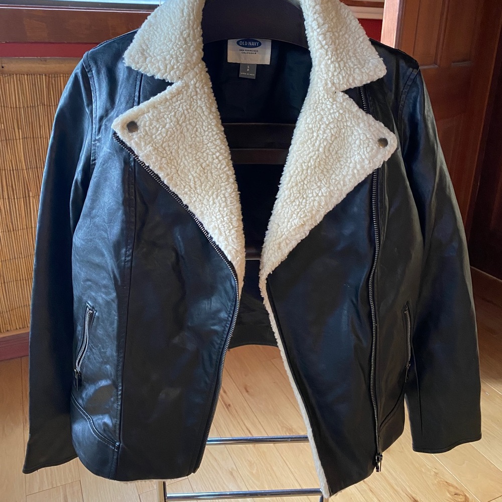 Old Navy Faux Leather jacket with Faux Fur trim